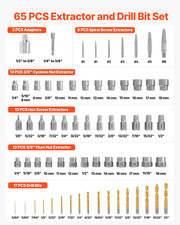Screw Extractor Set with Drill Bits, 65 Pieces, or Stripped Fasteners