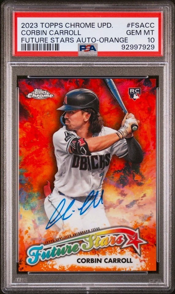 2023 Topps Chrome Update #FSA-CC ROOKIE CORBIN CARROLL AUTO Orange 10/25 PSA 10