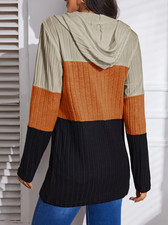Women's Color Block Cashmere Zip Up Hoodie Beige Jacket.