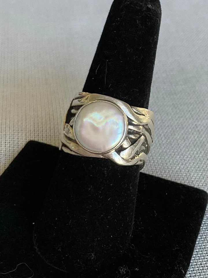 Silpada 925 Sterling Silver freshwater pearl wide band ring size 8 Vintage - Image 3 of 4
