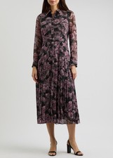 Tory Burch Purple Floral Printed Long Sleeve Pleated Midi Dress sz 6 NEW