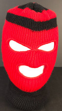 80s Vintage Knit Balaclava Ski Mask Red Black Winter Face Cover One Size