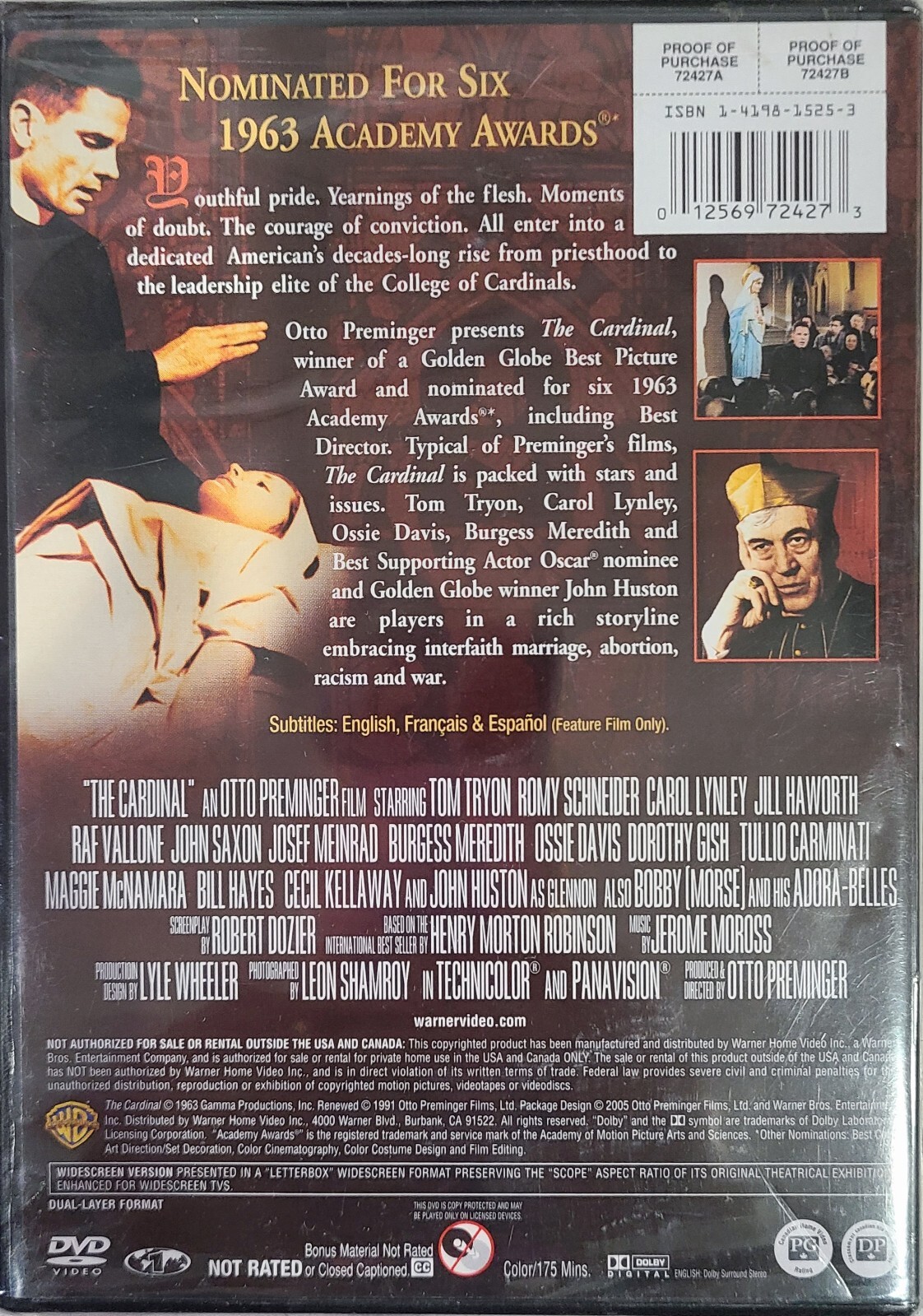 New The Cardinal (DVD, 1963) Tom Tryon Warner Brothers Entertainment