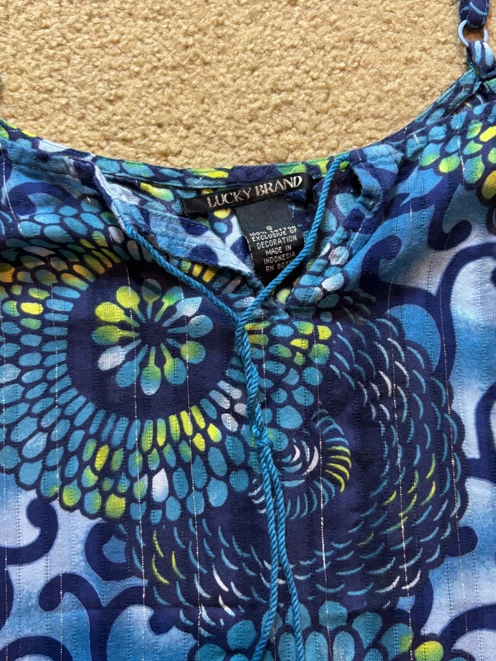 Blusa sin mangas hippie relajada de algodón delgada con correa de espagueti boho Lucky Brand S Foto 4 de 4