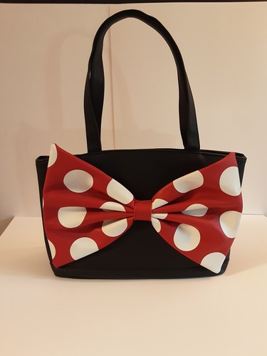 Disney Minnie Mouse Beuteltasche Tasche Handtasche schwarz groß rot gepunktet Schleife signiert von Minnie