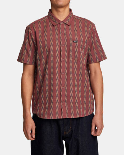 RVCA Men's S/S Button Shirt UPWARDS IKAT - Oxblood Red  Size MED  NWT - LAST ONE - Picture 1 of 3