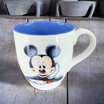 Disney Store Mickey Mouse Ink Sketch Jumbo Mug Cup White Blue Interior 22Oz