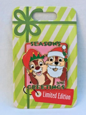 Disney Parks ''Chip 'n Dale'' Seasons Greetings 2018 Santa & Elf Mask Pin LE 5000