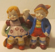 OCCUPIED JAPAN Miniature Ceramic Planter Little Boy  Girl Holding Hands  