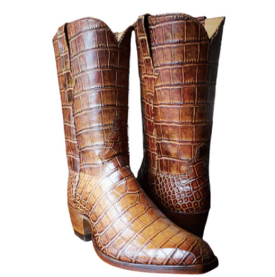 Herrenschuhe Handgefertigt Leder Tortuga Voll Amerikanisches Alligatormuster Stiefel