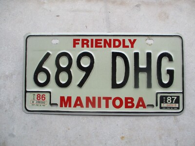 Canada 1986 / 87 Friendly Manitoba   license plate #  689 DHG