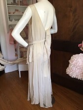 GLAMOROUS Vintage 1920s Long Gown Ivory Rhinestones Front & Back Wedding DRAMA!