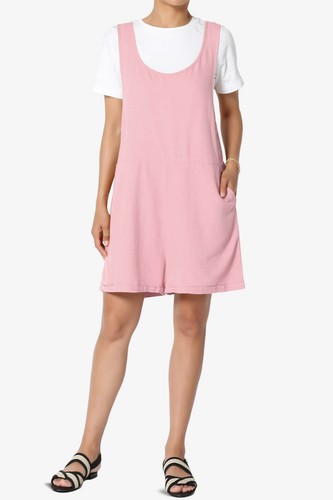 TheMogan Sleeveless Scoop Neck Pocket Cuffed Shortall Romper Short Overall - Picture 8 of 80