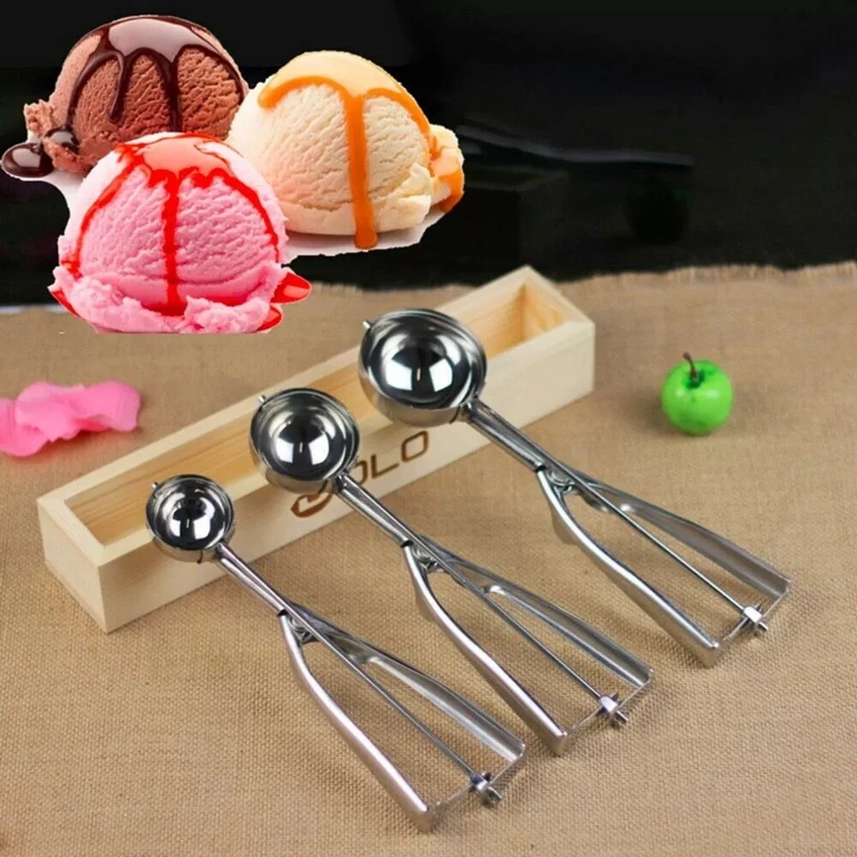 Ice Cream Scooper with Trigger Stainless Steel Mashed Potato Scoop 6cm/5cm/4cm - Image 3 of 4
