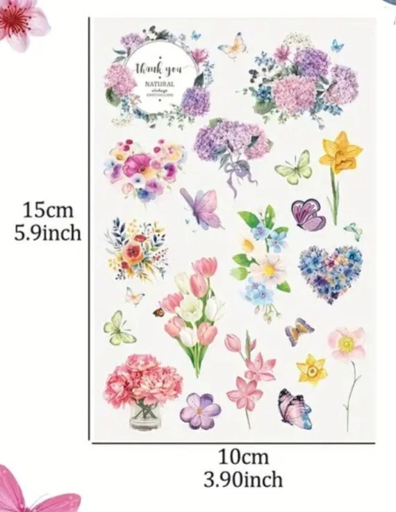 Rub on sticker Set 4 Bögen Blumen und Schmetterlinge 15 x 10 cm - Bild 2 von 3