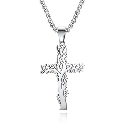 Tree of Life Cross Pendant Stainless Steel Silver Necklace, Great Gift Too! - Picture 2 of 2