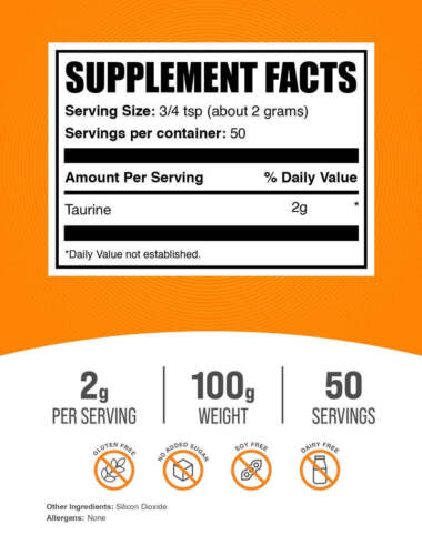 BulkSupplements Taurine Powder - Vegan & Gluten-Free - 2g Per Serving - Picture 8 of 12