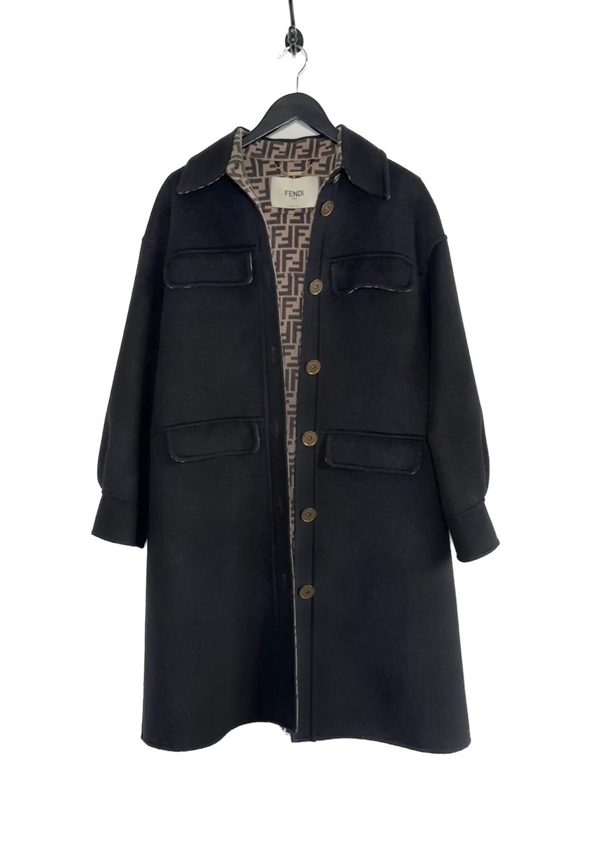 Brown Coat Wool Coat Fendi Trench Coat FENDI Black Wool Lapel
