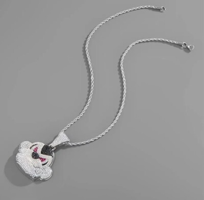 SILBER Iced out Zirkonia Pitbull Anhänger Halskette Mode Unisex Halskette