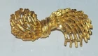 Vintage BSK Curved Bow Etched Carved Goldtone Brooch Costume Jewelry