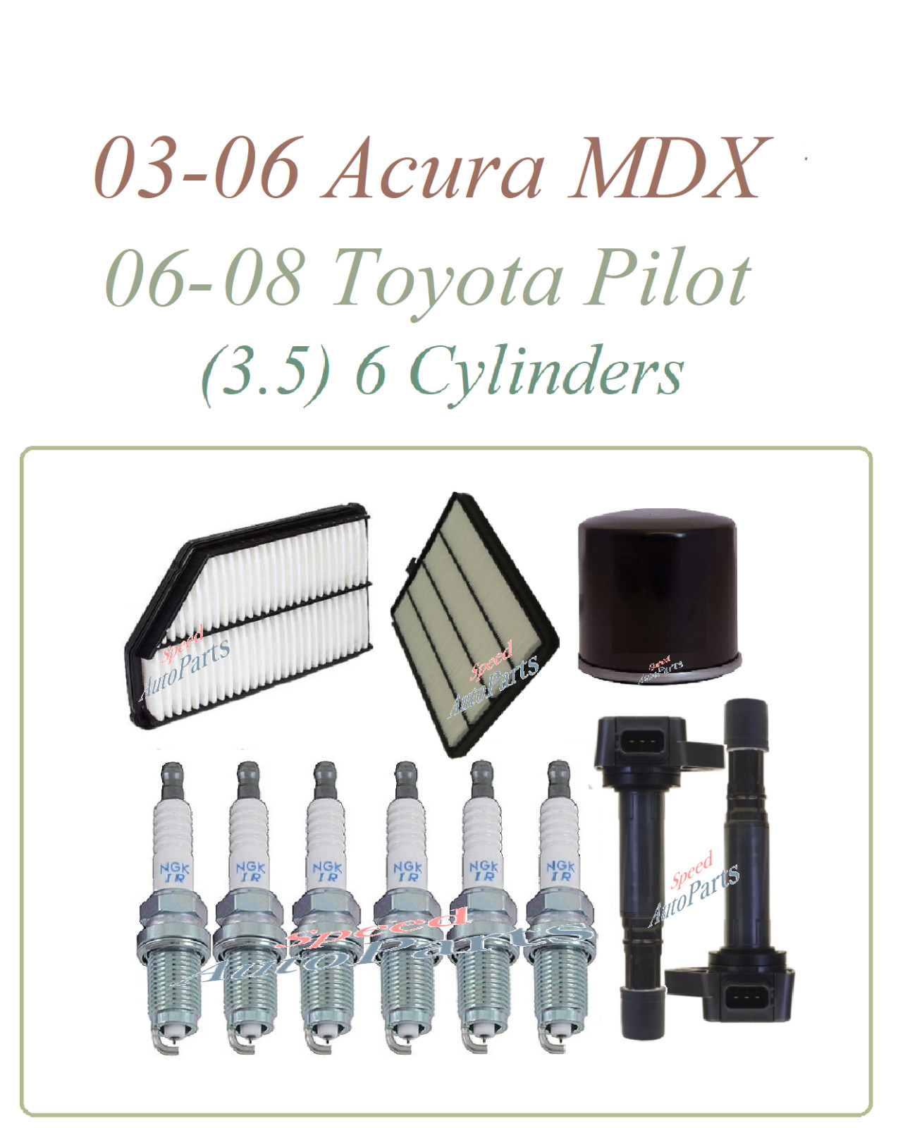 Tune Up Kit Fit 03-06 Acura MDX 06-08 3.5 V6 Spark Plugs Coil Air Cabin 