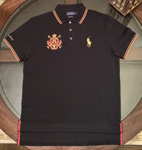 Ralph Lauren Limited Edition Polo Shirt Custom Fit Sz Medium Gold Big Pony  Black