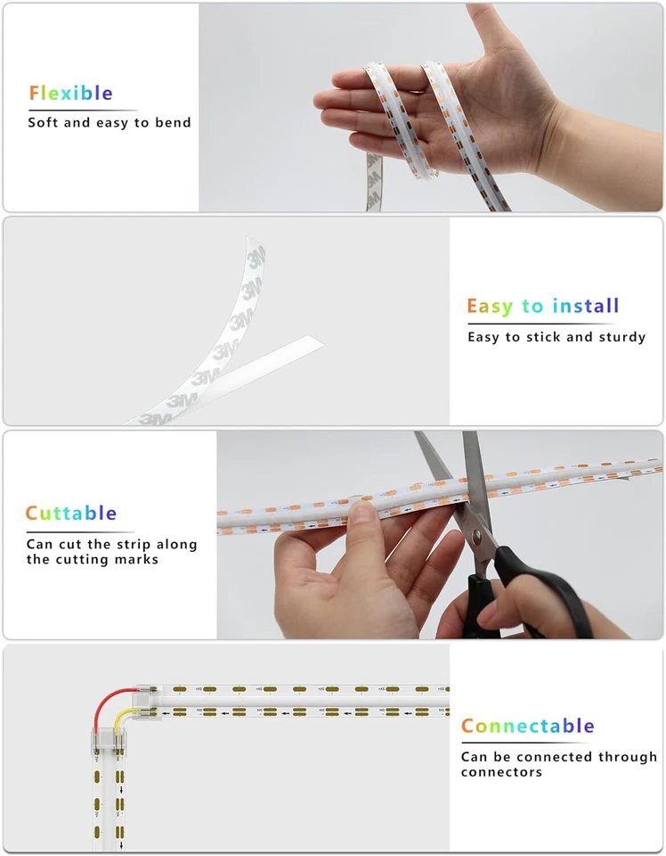 RGB RGB+IC LED COB Strips Lights 5V USB Flexible Rope Smart Wifi Bluetooth APP - Image 4 of 4