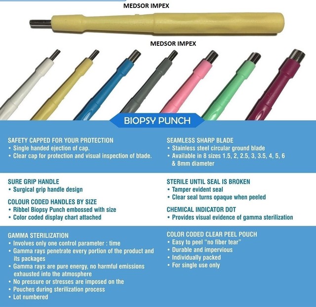 Biopsy Dermal Punch Sterile Tip Sealed Piercing Needle Anchor Multi