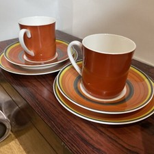 Set Of 2 Susie Cooper Gay Stripe Coffee Cups, Saucers And Side Plates- VINTAGE