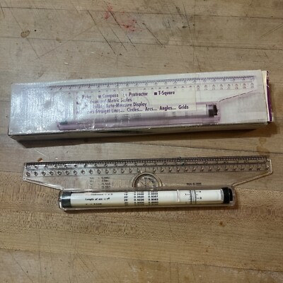 All Purpose Desk Mate Ruler Compass Protractor T-Square-Original Box Opened With