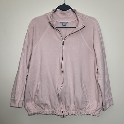 Caslon Women Full Zip Jacket Pockets 3/4 Sleeve Casual Pink Sz 1x