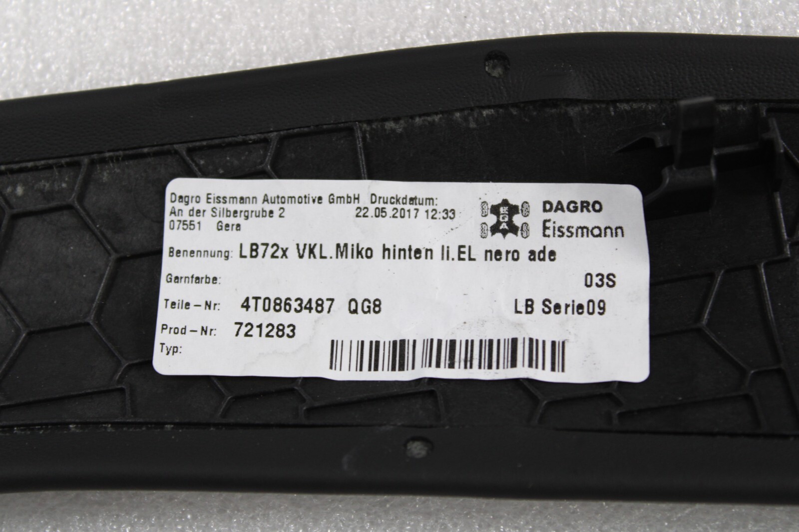 Lamborghini Huracan, LP580, LP610, LH, CNS Side Trim Panel, Used, P/N 4T0863487