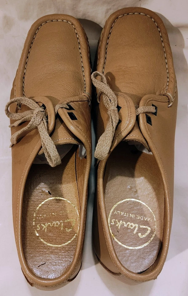 Vintage Clarks Original Wallabee Natural Tan Leather Italy Women's Size 7.5A - Image 4 of 4