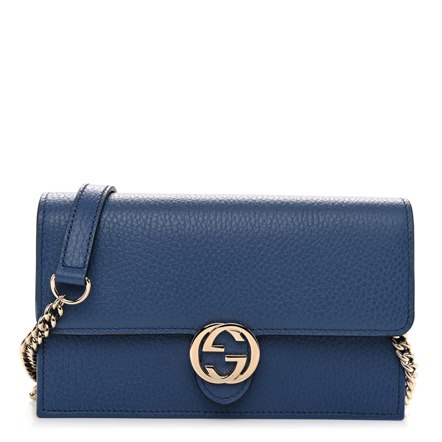 Authentic Gucci Interlocking G Chain Wallet Bag in Caspian Blue Calfskin