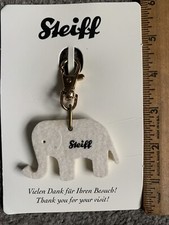 Vintage Steiff Felt White Elephant Key Chain Clip Accessory Brand New On Card