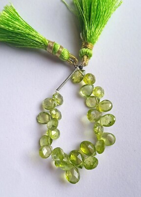 30 Ct Natural Faceted Green Peridot Pear Shape Cut 4 Inch Strand Beads Necklace