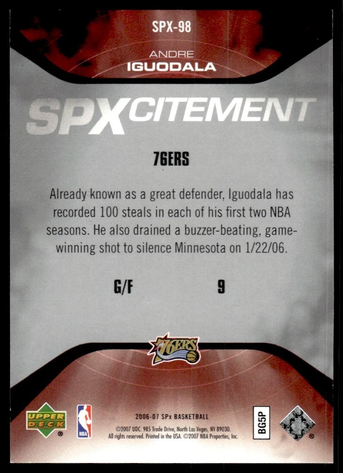 2006-07 SPx SPXcitement Andre Iguodala /2999 Philadelphia 76ers #SPX-98 - Image 2 of 2