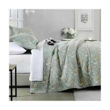 PERHOM Quilt King Size - 100 Cotton Blue Quilt Beige Floral Lightweight Soft...