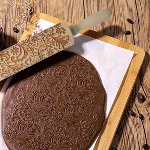 Flower Rolling Pin Wooden Laser Cut Unique Design Cookies Embossed XMVN - Picture 6 of 12