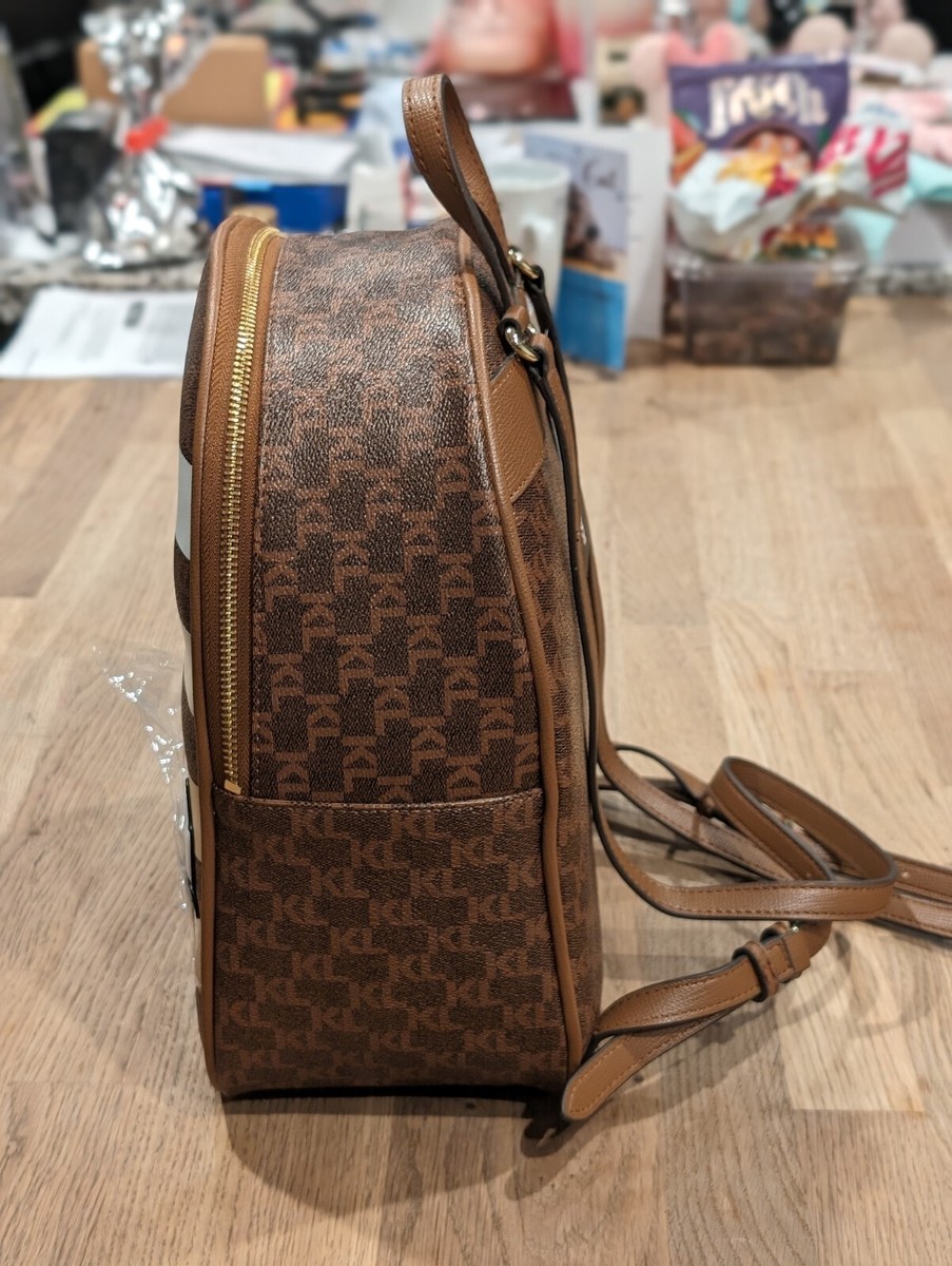 KARL LAGERFELD Paris Brown Logo KL Monogram Small Backpack AW NWT Karl Lagerfeld Paris Brown Logo BACKPACK MEDIUM SZ NEW  main image 4