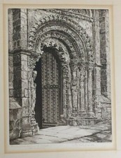 Study in Stone, Cathedral of Orense, John Taylor ARMS 1933 original etching
