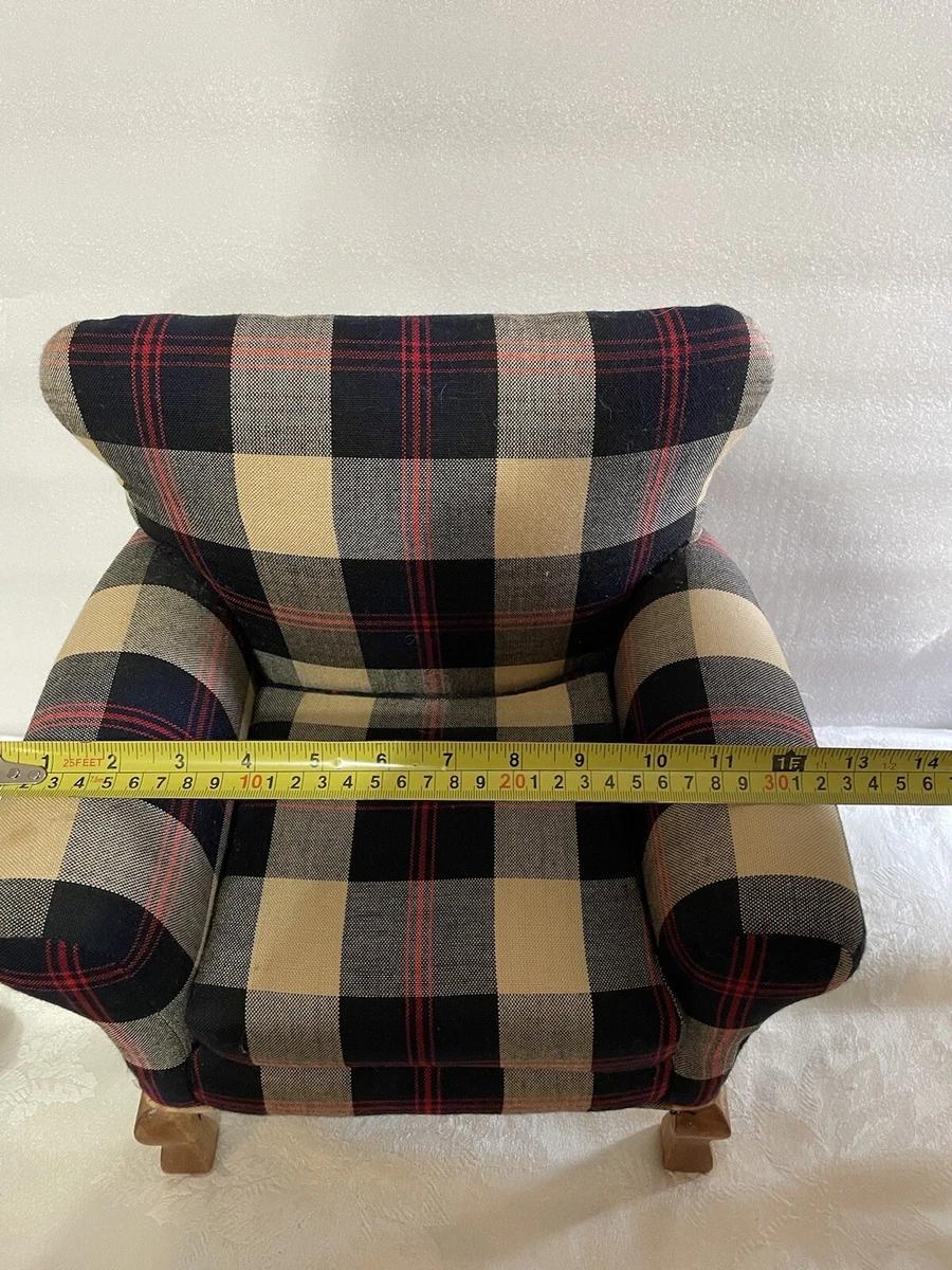 American Girl Plaid Navy Blue Black Cream Red Plush Chair for 18