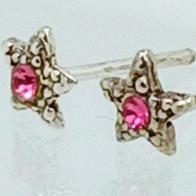 Sterling Silver 925 Pink Crystal Star Stud Earrings Celestial Dainty Jewelry