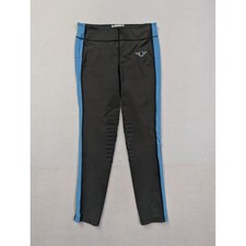 TuffRider Girls Riding Tights Sz L Equestrian Silicone Knee Patch Gray Blue