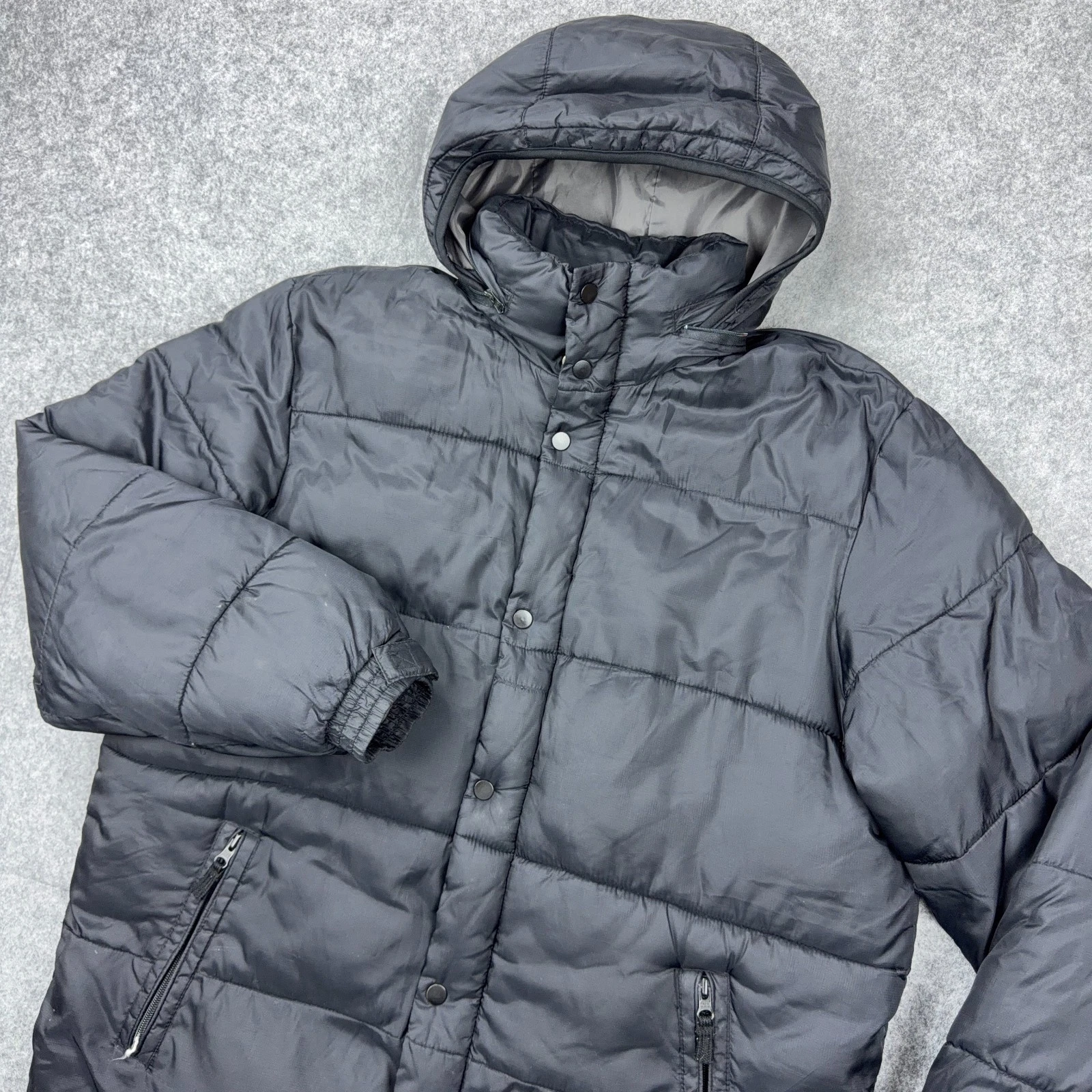VTG Old Navy Jacket Mens Large Black Puffer Insulated Nylon Hooded Winter Coat