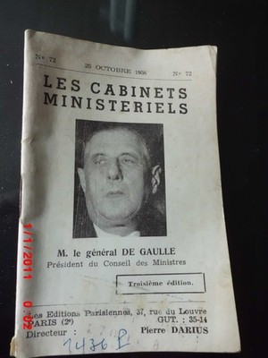 1958 LES CABINETS MINISTERIELS GENERAL DE GAULLE RENE COTY PINAY COUVE DE MUR