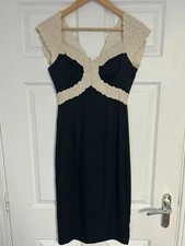 Elegant French Connection Black and Cream Lace Detail Dress - Size 8