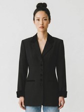 Vintage Hugo Buscati Black Tailored Wool Blazer Jacket. Made in USA. Velvet cuff