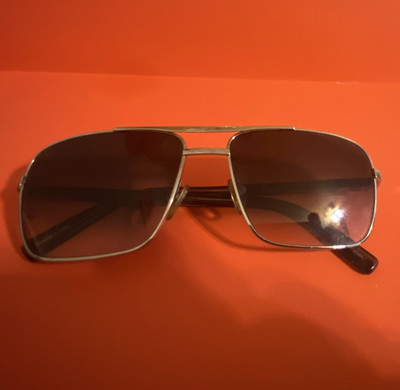 Louis Vuitton Men s Rectangle Sunglasses Silver Metal Frame Brown Tinted