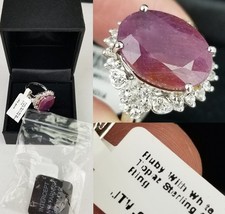Large natural ruby ring sterling silver .925 "QJ" size 5.5 NEW NEVER WORN BOX